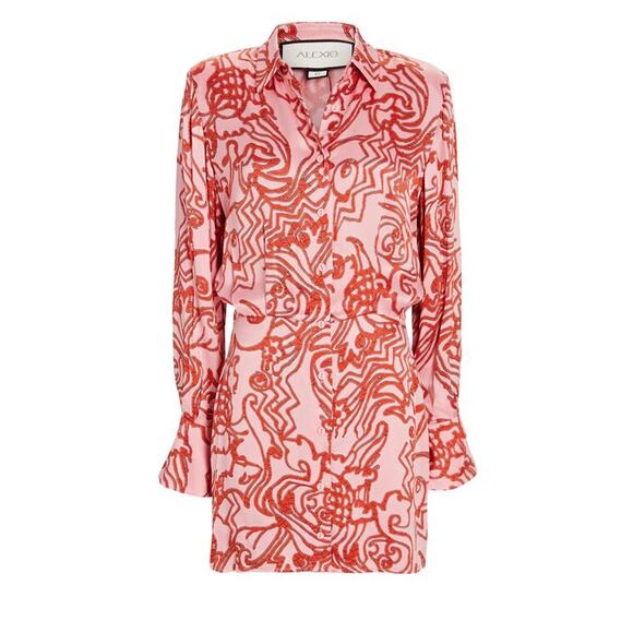 Alexis Prima Abstract Crepe Mini Shirt Dress Vermilli Red Size M - Picture 12 of 14